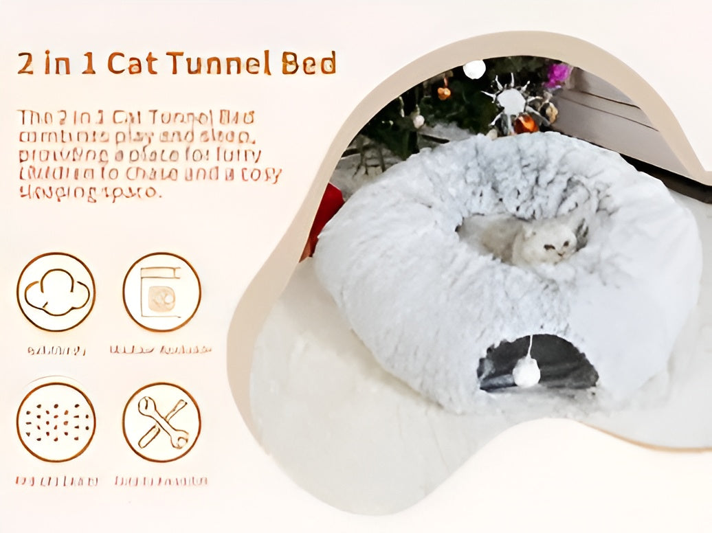 Christmas Cozy Cat Tunnel Bed,
