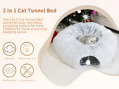 Christmas Cozy Cat Tunnel Bed,
